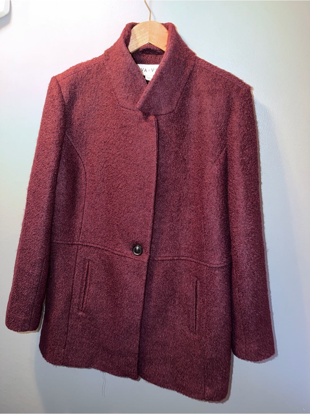 Ava & Viv Burgundy Bouclé Stand-Collar Pea Coat